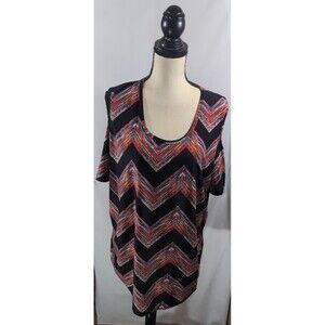 Caren Scott Tunic Cold Shoulder Multicolor Womans Geometric Print Size 3X